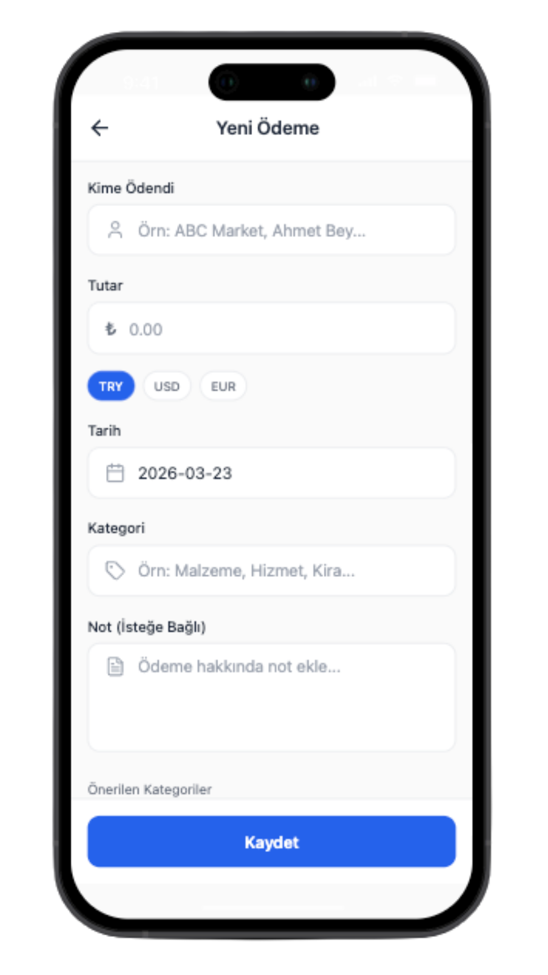 Ödeme Takip – yeni ödeme